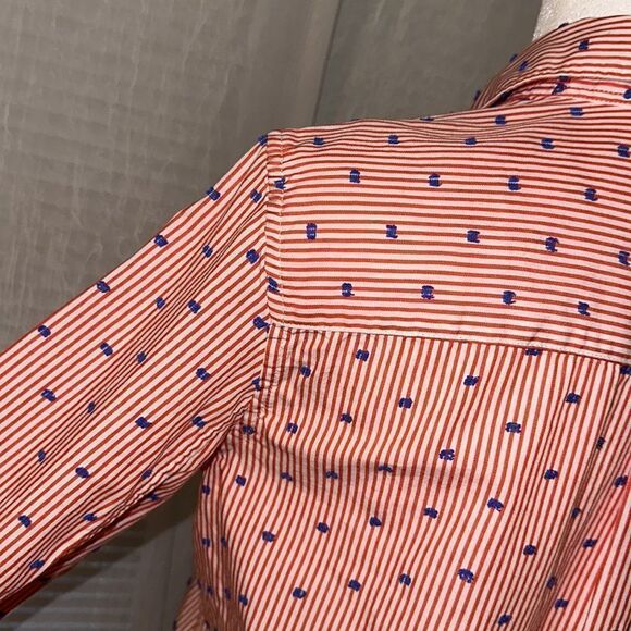 GAP M White Red Vertical Stripes Blue Swiss Dot Americana Fitted Boyfriend Shirt - Picture 9 of 14